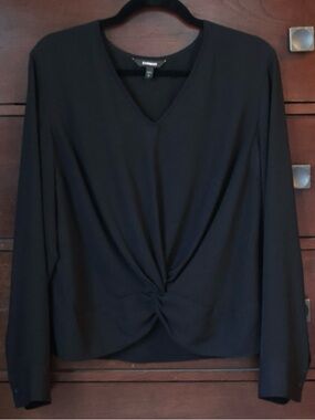 Express Black Twist Front V Neck Long Sleeve Blouse L